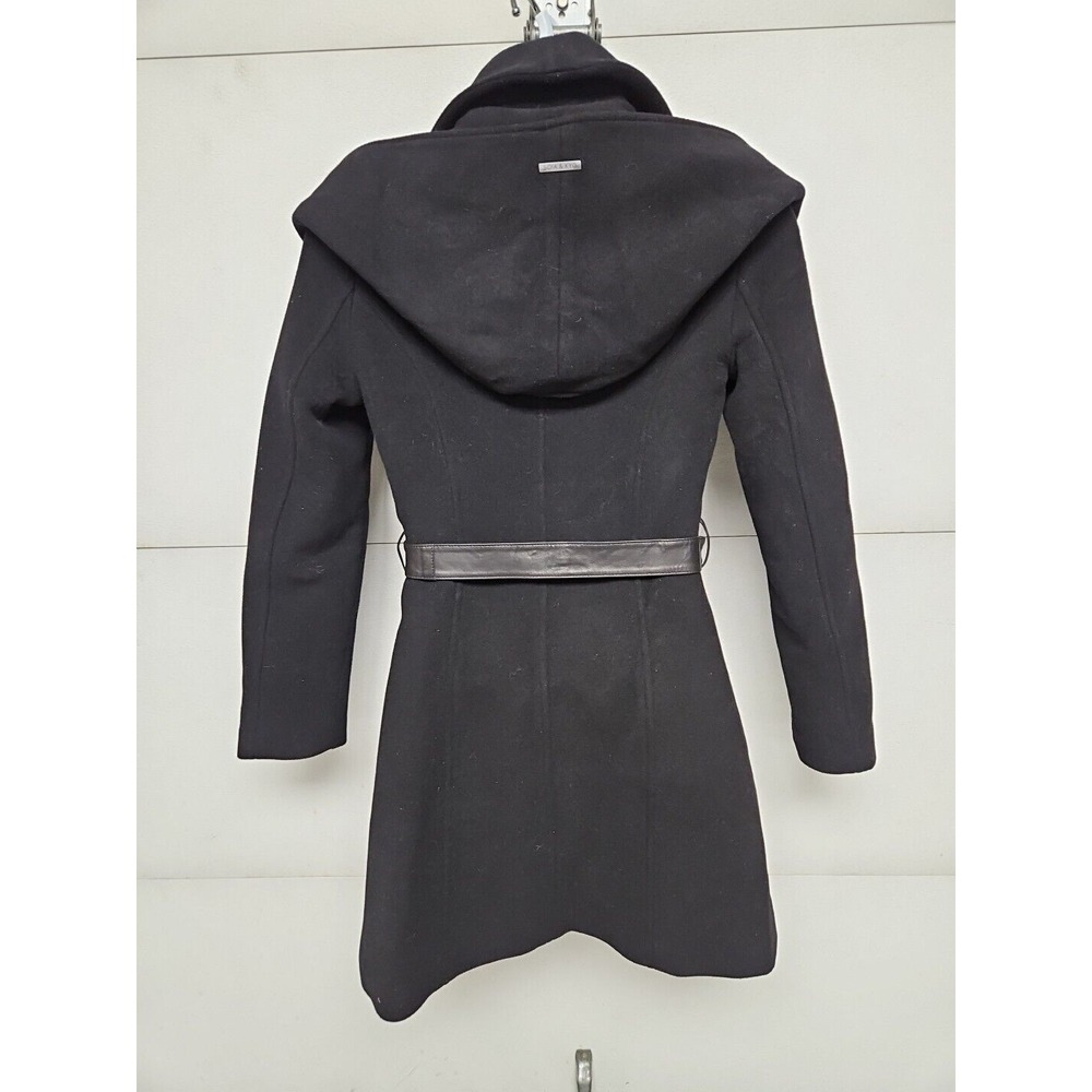Soia & Kyo Luxury Hooded Wool Blnd Black Coat W/ Zip Inner Vest Leather Belt S/P - Picture 8 of 16